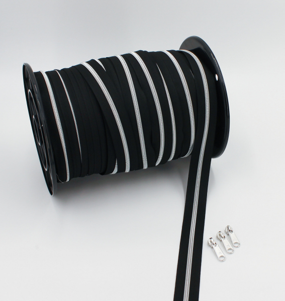 Endlosreißverschluss metallisiert schwarz/ silber (1m)